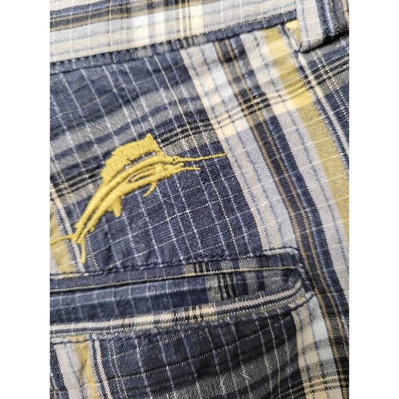 Tommy Bahama Shorts Men 33 Linen Silk Blue Yellow Plaid Flat Front Golf - Picture 13 of 14